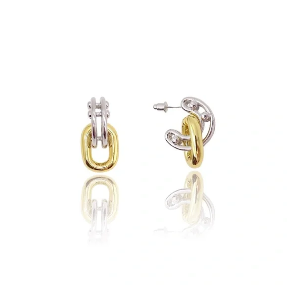 KIKICHIC Two-Tone Modern Dangle Stud Earrings 14k Gold and Silver Plated - Picture 2 of 3